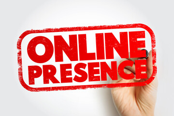 Poster - Online Presence - existence in digital media through the different online search systems, text concept stamp