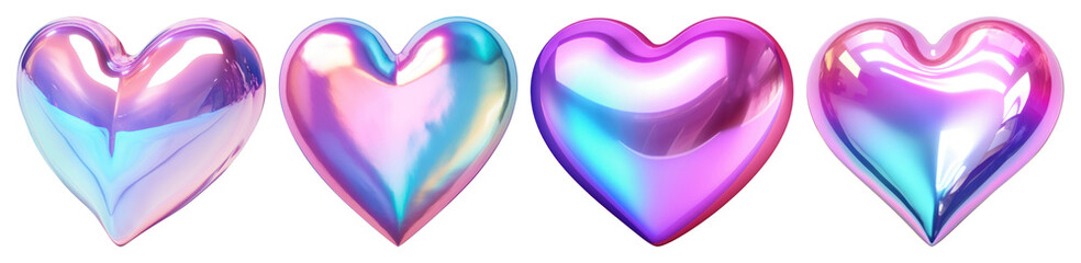 Canvas Print - png colorful iridescent heart shapes, element set on transparent background