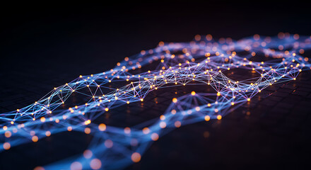 Fototapete - Illuminated Network Abstract Blue and Orange Node Connections