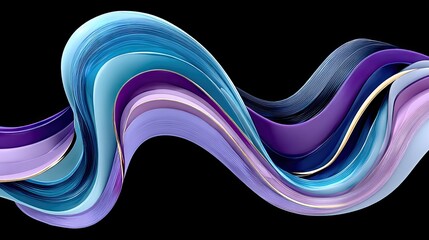 Poster - Colorful flowing wave patterns in shades of blue, purple, and pink with a smooth gradient design on a black background for modern art projects.