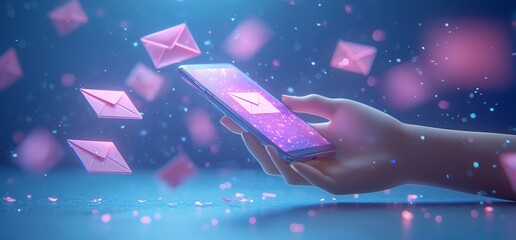 Poster - A businessman is depicted holding a letter icon, along with email icons, to illustrate how to contact us via newsletter email and safeguard personal information from spam mail, while also