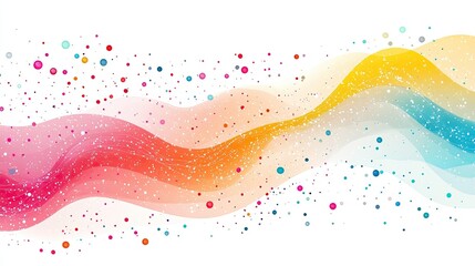 Poster - Abstract colorful waves with scattered dots on a white background creating a vibrant design