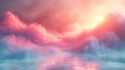 Poster - Dreamy abstract backdrop with pastel pink and blue gradients, smooth transitions, faint reflective light, contemporary and minimalist, perfect for digital media