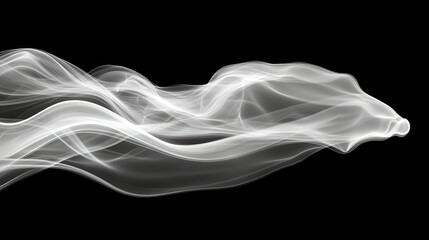 Poster - Abstract white smoke flowing horizontally against a stark black background in a smooth motion