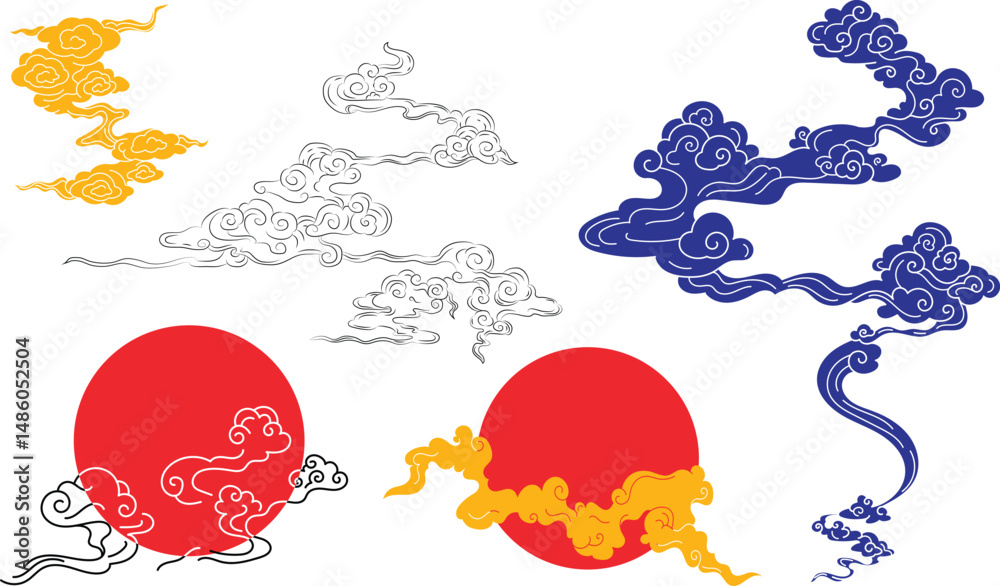 เวกเตอร์ Stock Celestial Clouds and Sun in Traditional Asian Art Style ...