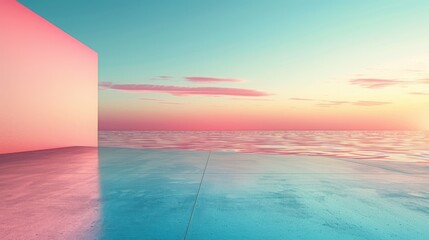 Poster - Serene gradient backdrop in baby blue and blush pink, smooth color flow, delicate light reflections, modern and minimalist, perfect for digital presentations
