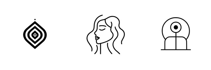 Poster - Stylized vector icon collection featuring abstract design, female profile, and modern object symbol