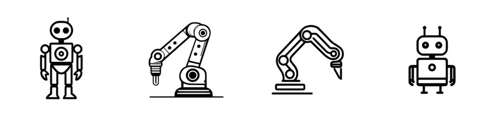 Poster - Robot and robotic arm vector illustration icons representing technology and automation themes in a minimalist style