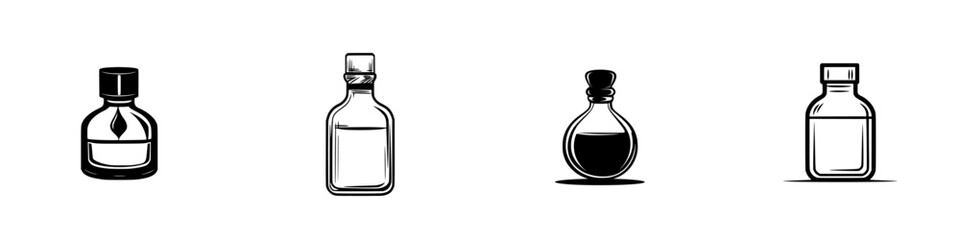 Poster - Creative vector illustrations of various bottles showcasing different shapes and designs suitable for graphic projects and branding