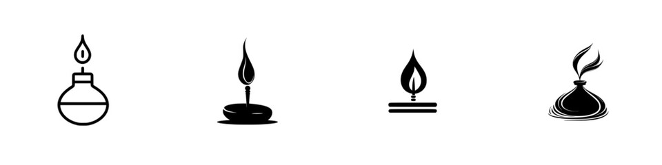 Poster - Vector illustration icons showing various types of flames and flames in different settings for creative projects