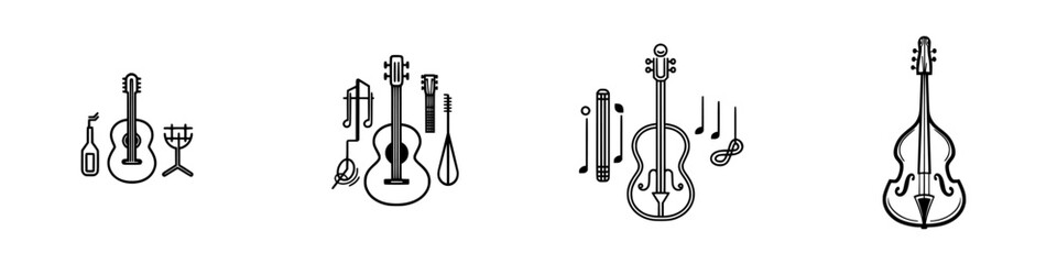Poster - Vector illustration icons featuring various musical instruments and accessories in a minimalist style for creative projects