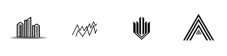 Poster - Vector illustration of modern architectural icons representing urban structures and geometric designs suitable for various creative projects