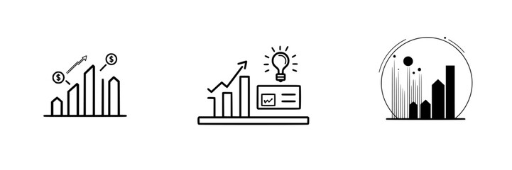Poster - Vector illustration icons depicting financial growth and business development through graphs and charts in a minimalist design