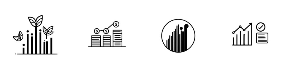 Poster - Vector illustration icons representing growth, investment, and data analytics in financial and environmental contexts