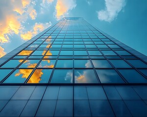Poster - Skyscraper reflecting abstract cloud patterns