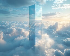 Poster - A cloud piercing skyscraper reflects the ethereal sky
