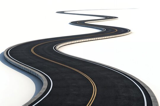 Winding 3D Road Isolated Asphalt Highway on White Background