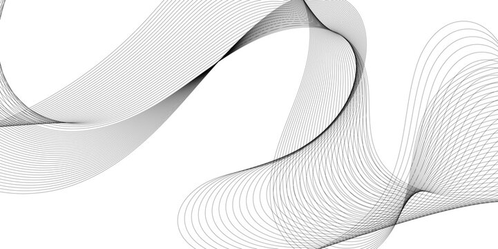 Abstract digital stylized black and grey curved wavy line art element for design white Striped line texture background. Vector illustration.	