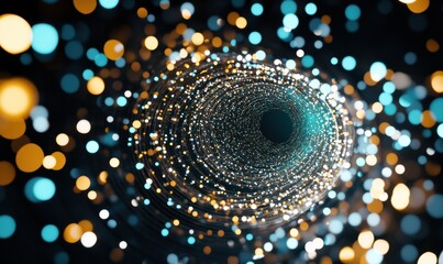 Poster - Glittering vortex tunnel, cosmic particles swirling, dark background, abstract space scene, science fiction