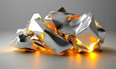 Poster - Glowing crumpled metal, studio shot, abstract art, design element