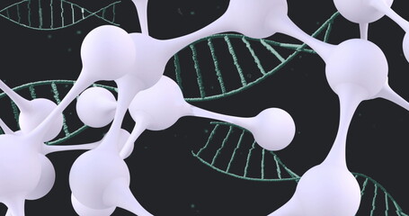 Poster - Image of dna strand over molecules