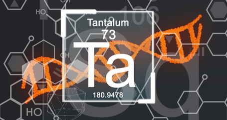 Poster - Image of elements over dna and chemical formulas on grey background