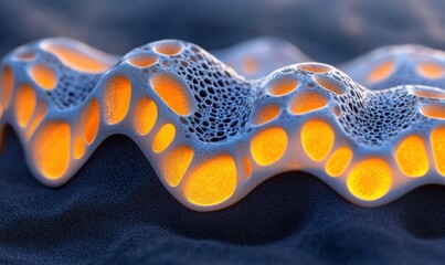 Poster - Glowing porous structure on dark surface, abstract art, background texture, website design