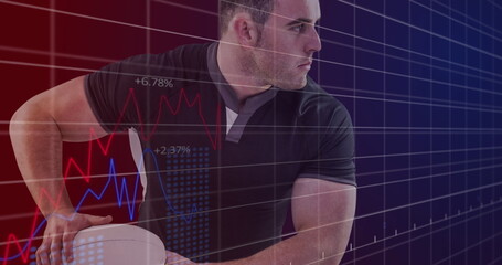 Poster - Image of data processing on grid over caucasian male rugby player