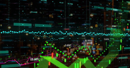 Poster - Image of financial data processing over citiscape