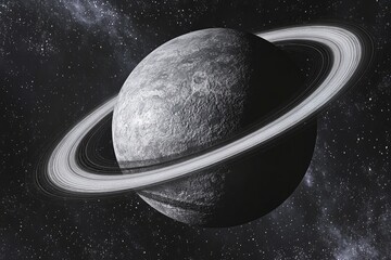 Wall Mural - Gray ringed planet in space
