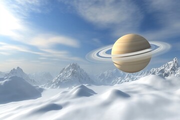 Wall Mural - Icy landscape, ringed planet