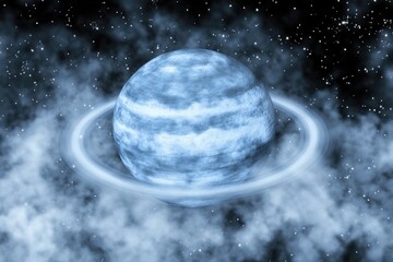 Wall Mural - Icy Planet with Ring in Deep Space