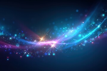 Poster - Abstract cosmic background with glittering stars, light beams, and bokeh effects, creating a magical and dreamy atmosphere perfect for digital art.