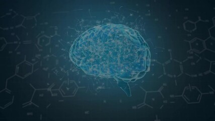 Poster - holographic brain being visualized in digital lab, showing neural lines and molecular diagrams