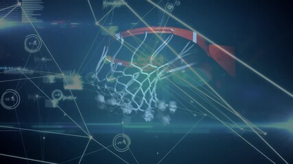 Poster - Basketball rim and net being visualized in dark digital arena, showing glowing data nodes