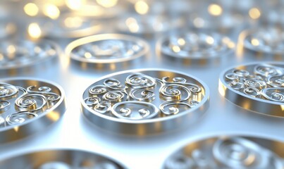 Poster - Silver filigree discs, abstract background, bokeh lights, decorative design, website header