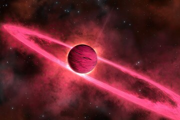 Wall Mural - Red planet with rings in space