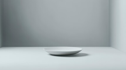 Aufkleber - Empty white bowl on minimalist gray surface.