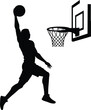 © Supernova - vector silhouette of a male basketball player slam dunk, scoring the ball to the net, transparent background