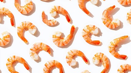 Poster - Cooked shrimp pattern on white background.