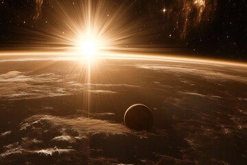 Wall Mural - Sunrise over a distant planet
