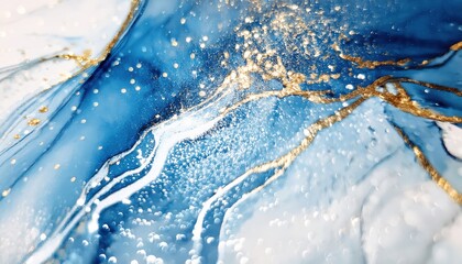 Aufkleber - luxury abstract fluid art with deep blue ink waves and shimmering gold dust for elegant branding, modern web design, premium packaging, or high-end print media background

