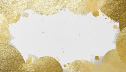 Poster - luxury gold foil abstract circles on white textured paper background for elegant invitation, branding, print, web banner, or holiday design with shimmering metallic details and minimalist layout

