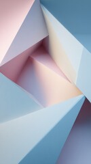 Poster - Geometric Abstract Background with Soft Blue and Pink Color Palette Featuring Triangular Shapes and Dynamic Lighting Effects