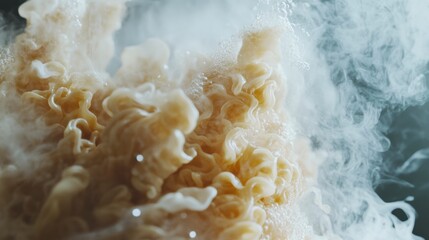 Poster - Steaming noodles in broth, close-up.