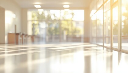 Poster - Stunning Blurred View Of Bright Classroom And Study Room With Panoramic Windows And Gorgeous Lighting. Soft Focus On Empty School.