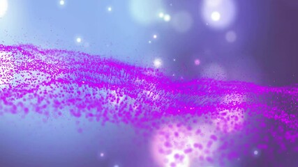 Poster - Magenta particle wave being animated in 3D across frame, showcasing glowing orbs over soft gradient
