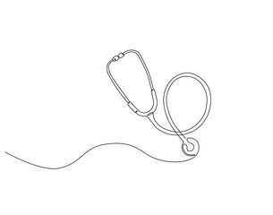 Fototapete - Continuous one line drawing of stethoscope. One line drawing illustration of medical tool. World hypertension day concept single line. Editable outline