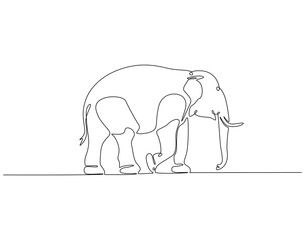Fototapete - Continuous one line drawing of elephant animal. One line drawing illustration of elephant walking. World hypertension day concept single line. Editable outline