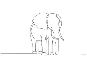 Fototapete - Continuous one line drawing of elephant animal. One line drawing illustration of elephant walking. World hypertension day concept single line. Editable outline
